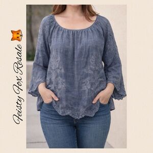 Chic Blue Embroidered Blouse